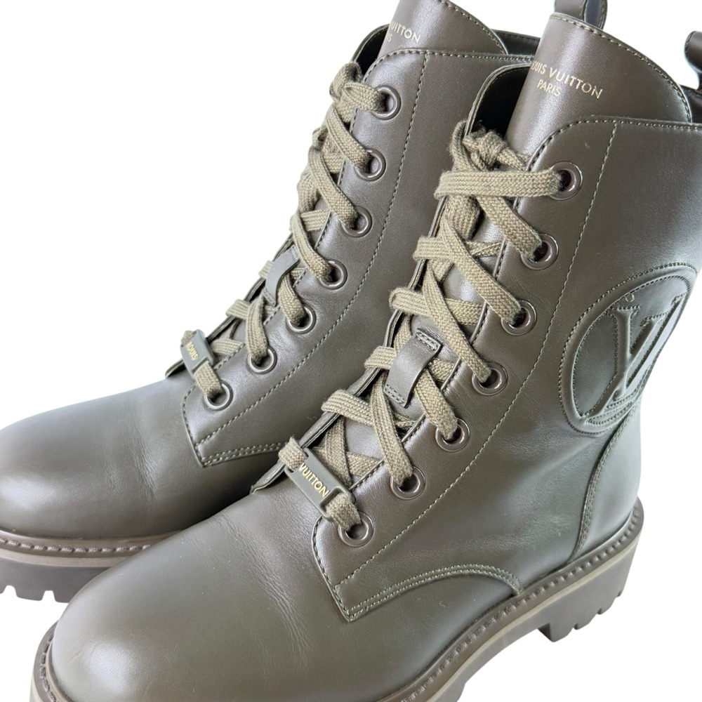 LOUIS VUITTON Green Khaki Flat Territory Women's Ranger Combat Boots 36.5 - 6.5 - Picture 9 of 17